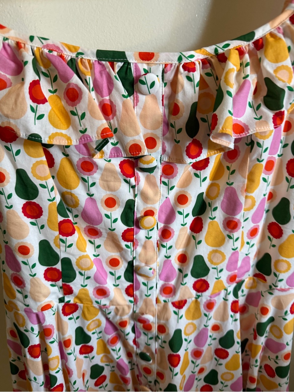 Retro Peach Floral Fit-and-Flare Dress with Ruffle Neckline size 10/12 - Picture 5 of 8